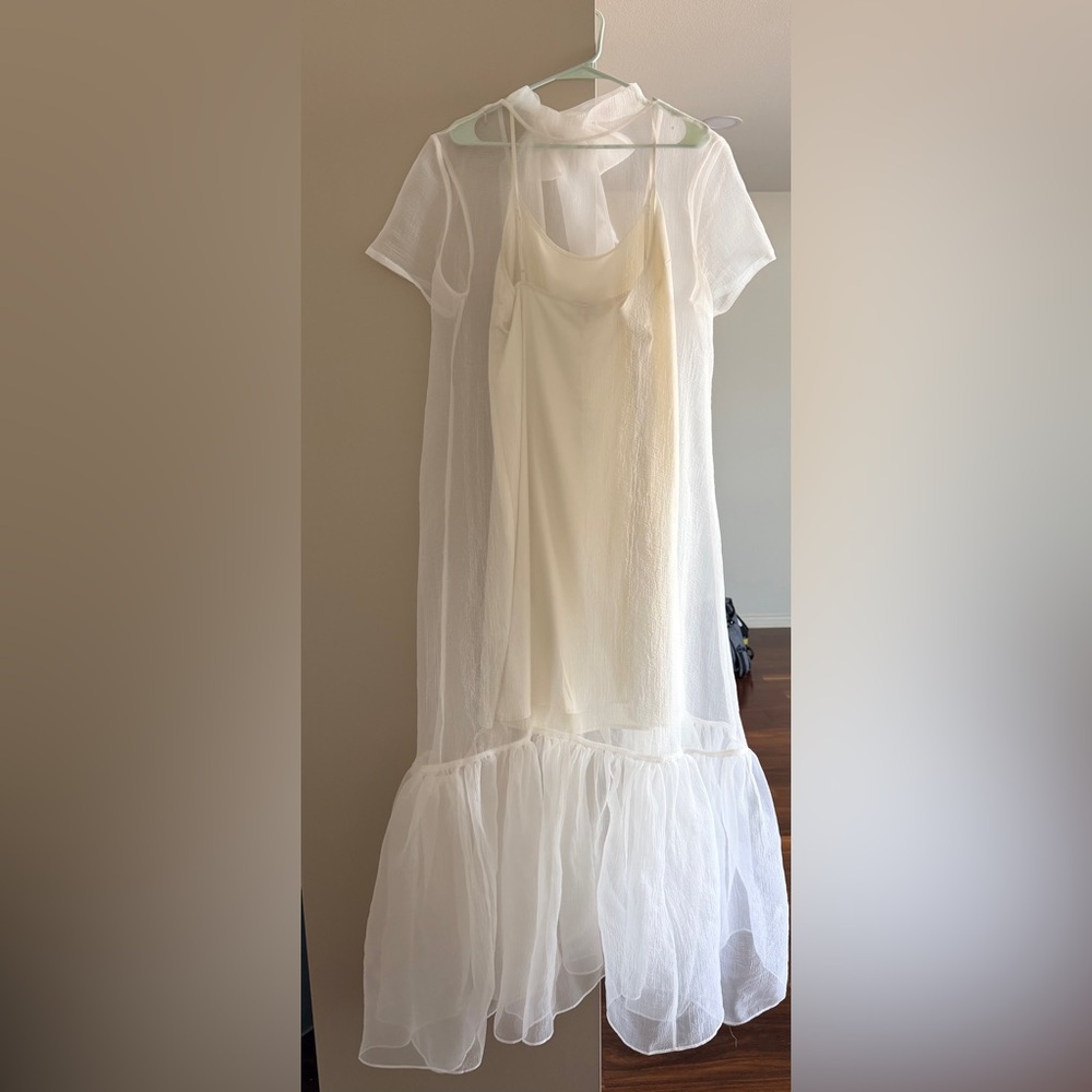 STAUD Ivory White Midi Dress